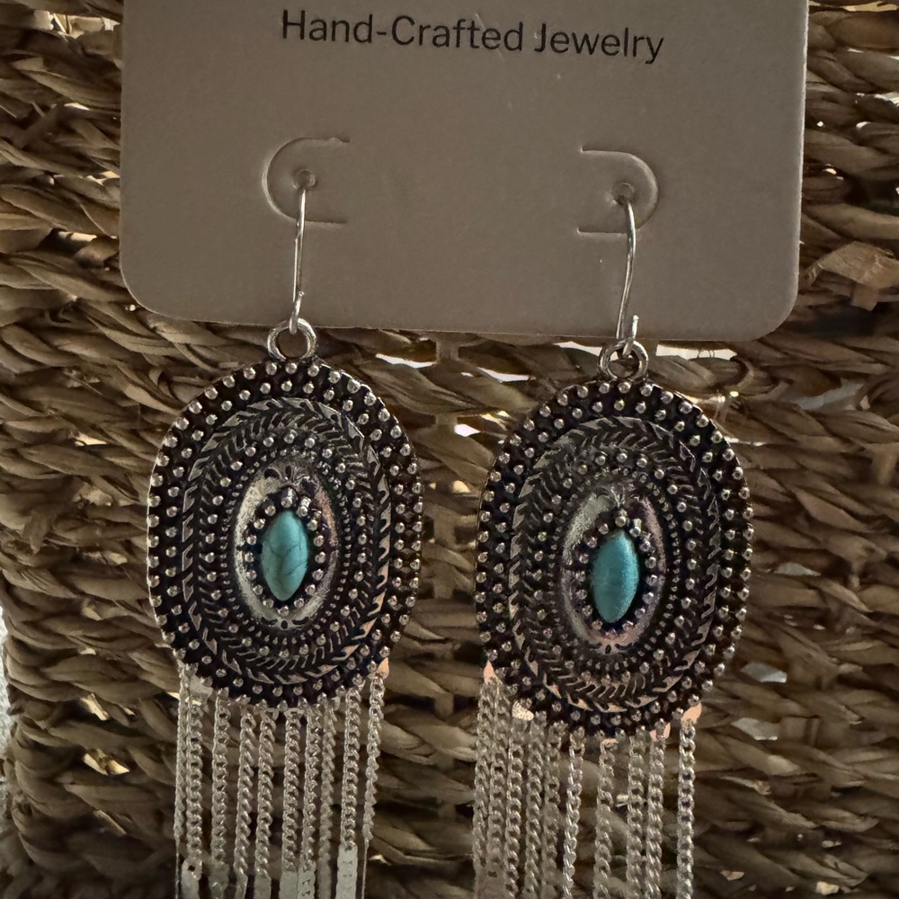 Silver and Turquoise Hand-Crafted Earrings